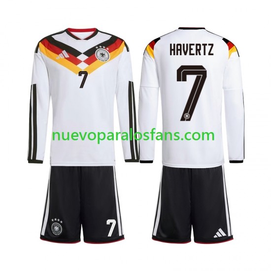 Camiseta de Fútbol Alemania Kai Havertz 7 Niño Casa Copa Mundial 2026 Manga Larga