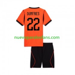 Camiseta de Fútbol Países Bajos Denzel Dumfries 22 Niño Casa Copa Mundial 2026 Manga Corta
