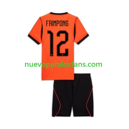 Camiseta de Fútbol Países Bajos Jeremie Frimpong 12 Niño Casa Copa Mundial 2026 Manga Corta