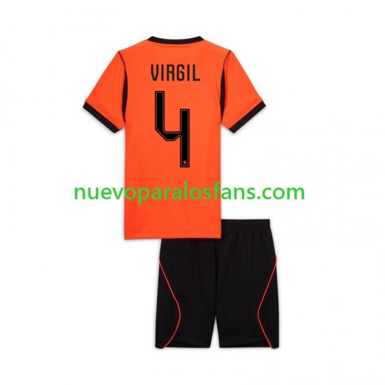Camiseta de Fútbol Países Bajos Virgil van Dijk 4 Niño Casa Copa Mundial 2026 Manga Corta