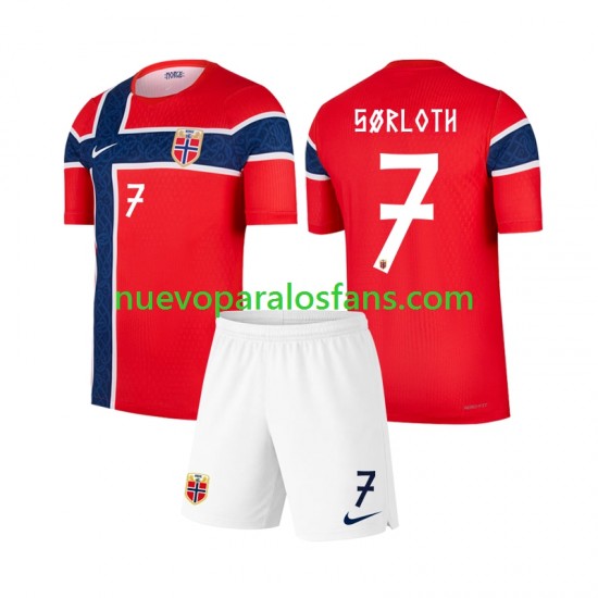 Camiseta de Fútbol Noruega Alexander Sorloth 7 Niño Casa Copa Mundial 2026 Manga Corta