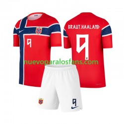 Camiseta de Fútbol Noruega Erling Haaland 9 Niño Casa Copa Mundial 2026 Manga Corta