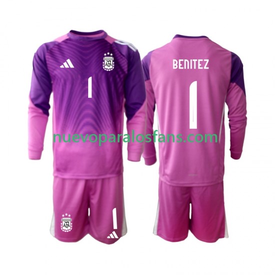 Camiseta de Fútbol Argentina Walter Daniel Benitez 1 Portero Niño Casa 2025 Manga Larga