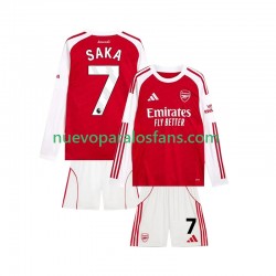 Camiseta de Fútbol Arsenal Bukayo Saka 7 Niño Casa 2025-2026 Manga Larga