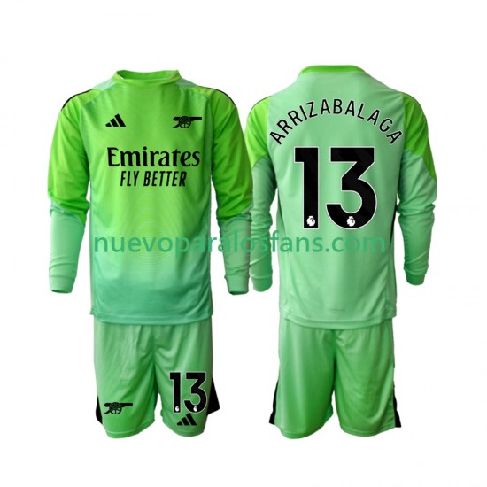 Camiseta de Fútbol Arsenal Kepa Arrizabalaga 13 Portero Niño Exterior 2025-2026 Manga Larga