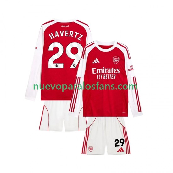 Camiseta de Fútbol Arsenal Kai Havertz 29 Niño Casa 2025-2026 Manga Larga