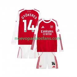 Camiseta de Fútbol Arsenal Viktor Gyokeres 14 Niño Casa 2025-2026 Manga Larga