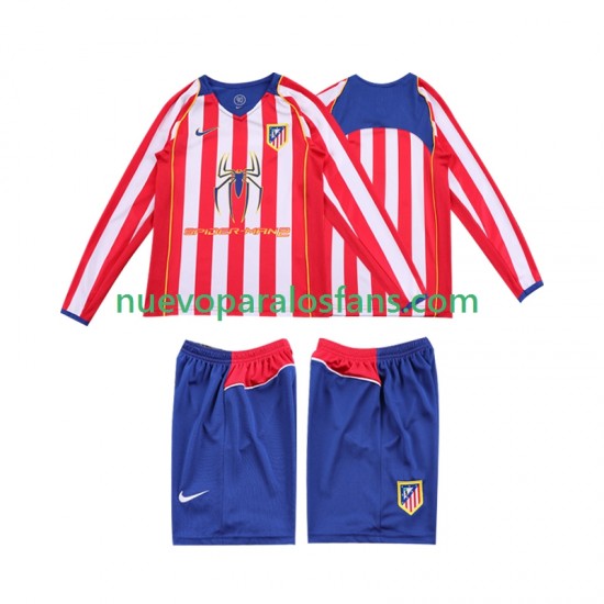 Camiseta de Fútbol Atlético Madrid 2005 Retro Niño Casa 2004 Manga Larga