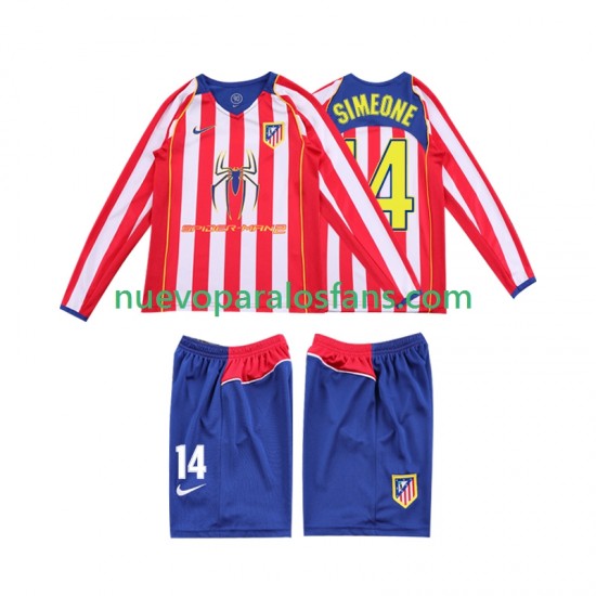 Camiseta de Fútbol Atlético Madrid SIMEONE 14 2005 Retro Niño Casa 2004 Manga Larga