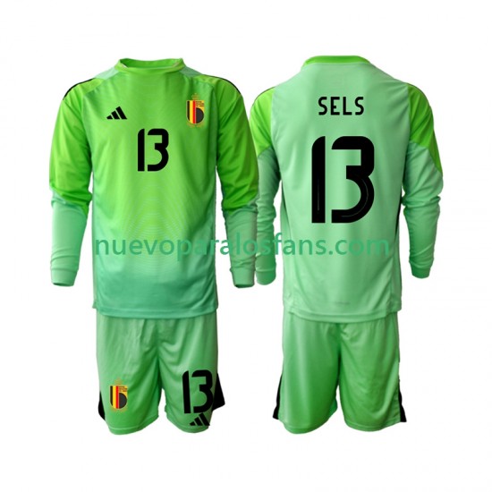 Camiseta de Fútbol Bélgica Matz Sels 13 Portero Niño Casa 2025 Manga Larga