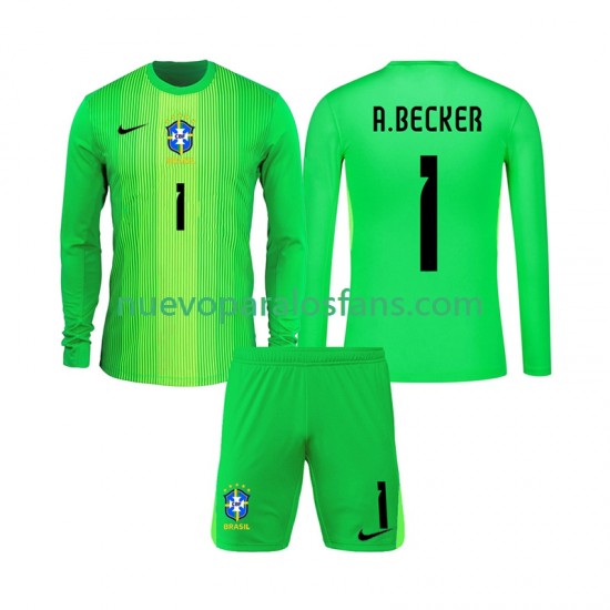 Camiseta de Fútbol Brasil Alisson Becker 1 Portero Niño Casa 2026 Manga Larga