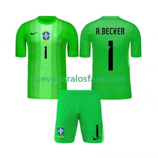 Camiseta de Fútbol Brasil Alisson Becker 1 Portero Niño Casa 2026 Manga Corta