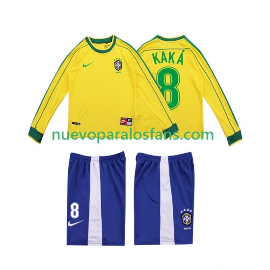 Camiseta de Fútbol Brasil KAKA 8 Retro Niño Casa 1998 Manga Larga