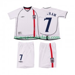 Camiseta de Fútbol Inglaterra BECKHAM 7 Retro Niño Casa 2002 Manga Corta