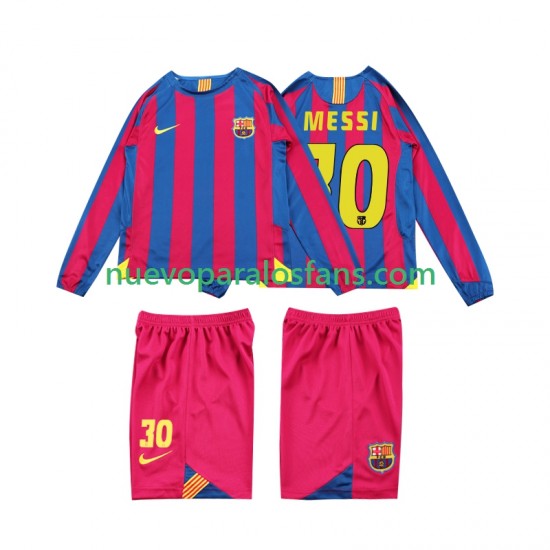 Camiseta de Fútbol FC Barcelona Lionel Messi 10 2005 Retro Niño Casa 2006 Manga Larga