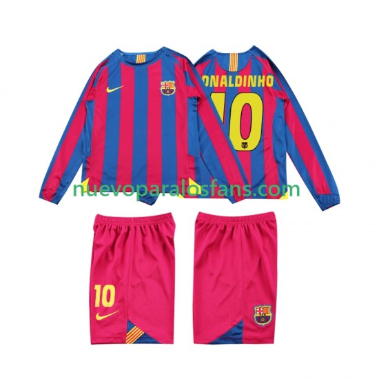 Camiseta de Fútbol FC Barcelona RONALDINHO 10 2005 Retro Niño Casa 2006 Manga Larga
