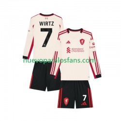 Camiseta de Fútbol Liverpool Florian Wirtz 7 Niño Exterior 2025-2026 Manga Larga