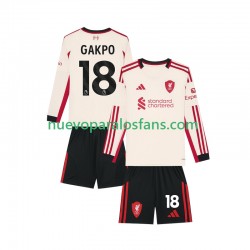 Camiseta de Fútbol Liverpool Gakpo 18 Niño Exterior 2025-2026 Manga Larga