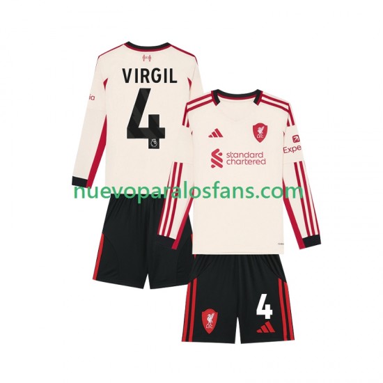 Camiseta de Fútbol Liverpool Virgil van Dijk 4 Niño Exterior 2025-2026 Manga Larga