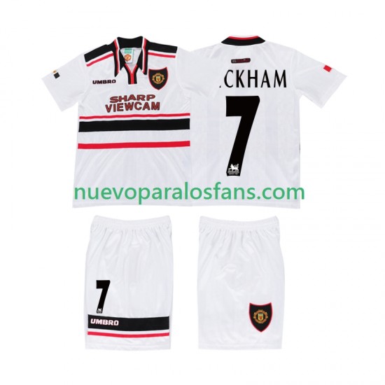 Camiseta de Fútbol Manchester United BECKHAM 7 Retro Niño Exterior 1998 Manga Corta