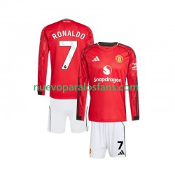 Camiseta de Fútbol Manchester United Cristiano Ronaldo 7 Niño Casa 2025-2026 Manga Larga