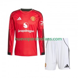 Camiseta de Fútbol Manchester United Niño Casa 2025-2026 Manga Larga