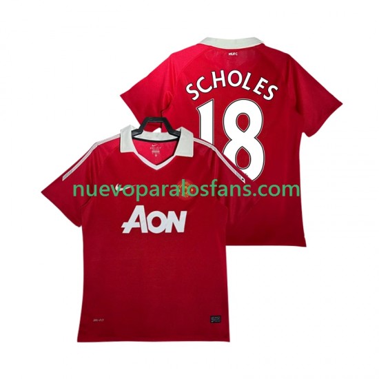 Camiseta de Fútbol Manchester United SCHOLES 18 Retro Hombre Casa 2011 2010 Manga Corta