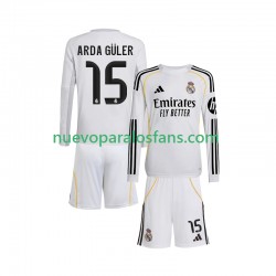 Camiseta de Fútbol Real Madrid Arda Guler 15 Niño Casa 2025-2026 Manga Larga