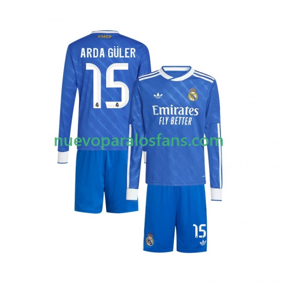 Camiseta de Fútbol Real Madrid Arda Guler 15 Niño Tercera 2025-2026 Manga Larga