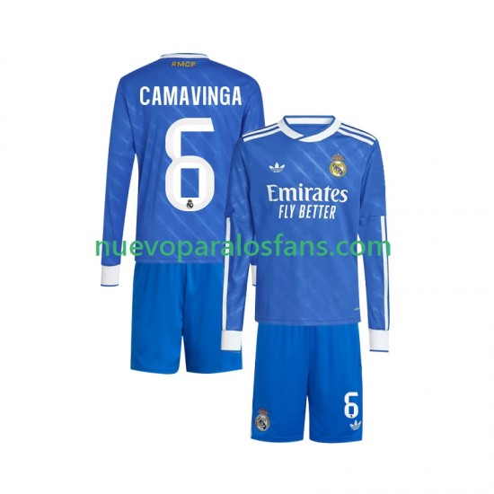 Camiseta de Fútbol Real Madrid Camavinga 6 Niño Tercera 2025-2026 Manga Larga