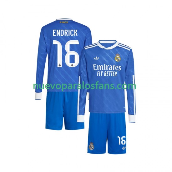 Camiseta de Fútbol Real Madrid Endrick 16 Niño Tercera 2025-2026 Manga Larga
