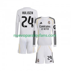 Camiseta de Fútbol Real Madrid Huijsen 24 Niño Casa 2025-2026 Manga Larga