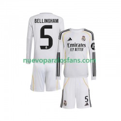Camiseta de Fútbol Real Madrid Jude Bellingham 5 Niño Casa 2025-2026 Manga Larga