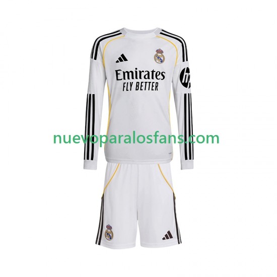 Camiseta de Fútbol Real Madrid Niño Casa 2025-2026 Manga Larga
