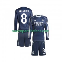 Camiseta de Fútbol Real Madrid Valverde 8 Niño Exterior 2025-2026 Manga Larga