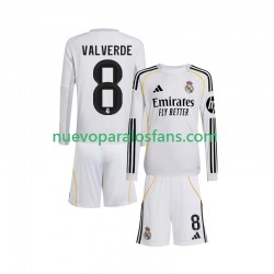 Camiseta de Fútbol Real Madrid Valverde 8 Niño Casa 2025-2026 Manga Larga