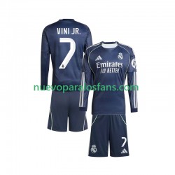 Camiseta de Fútbol Real Madrid Vinicius Junior 7 Niño Exterior 2025-2026 Manga Larga