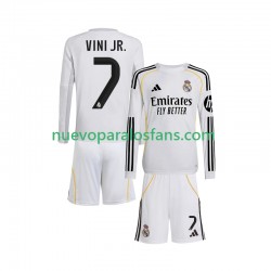 Camiseta de Fútbol Real Madrid Vinicius Junior 7 Niño Casa 2025-2026 Manga Larga