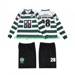 Camiseta de Fútbol Sporting CP Cristiano Ronaldo 28 2001 2003 Retro Niño Casa Manga Larga