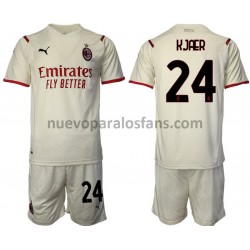 Camiseta de Fútbol AC Milan Simon Kjær 24 Niño Exterior 2021-2022 Manga Corta