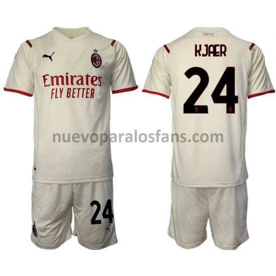 Camiseta de Fútbol AC Milan Simon Kjær 24 Niño Exterior 2021-2022 Manga Corta