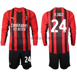 Camiseta de Fútbol AC Milan Simon Kjær 24 Niño Casa 2021-2022 Manga Larga