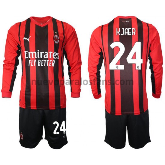 Camiseta de Fútbol AC Milan Simon Kjær 24 Niño Casa 2021-2022 Manga Larga