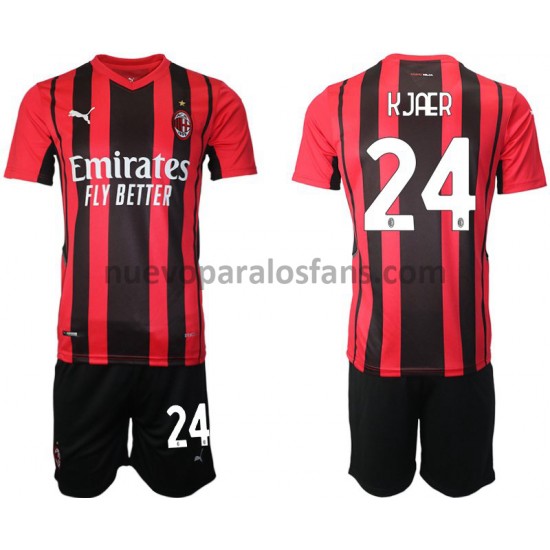 Camiseta de Fútbol AC Milan Simon Kjær 24 Niño Casa 2021-2022 Manga Corta