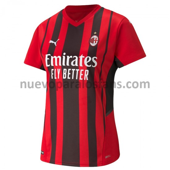 Camiseta de Fútbol AC Milan Mujer Casa 2021-2022 Manga Corta