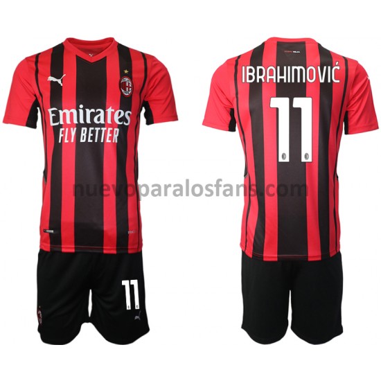Camiseta de Fútbol AC Milan Zlatan Ibrahimovic 11 Niño Casa 2021-2022 Manga Corta
