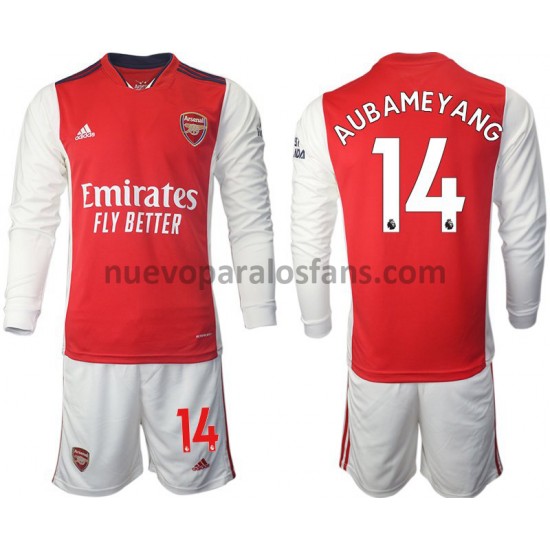 Camiseta de Fútbol Arsenal Aubameyang 14 Niño Casa 2021-2022 Manga Larga