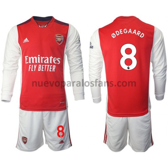 Camiseta de Fútbol Arsenal Odegaard 8 Niño Casa 2021-2022 Manga Larga