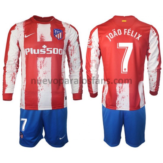 Camiseta de Fútbol Atlético Madrid Joao Felix 7 Niño Casa 2021-2022 Manga Larga