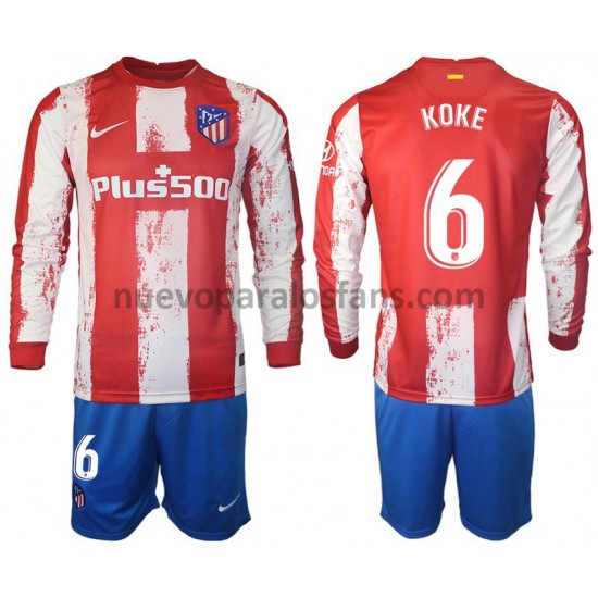 Camiseta de Fútbol Atlético Madrid Koke 6 Niño Casa 2021-2022 Manga Larga